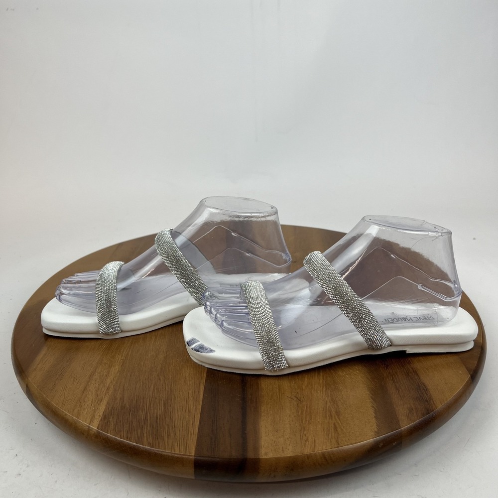 New Womens Steve Madden Decorate Embellished White Slide Sandals Size 8 M NWOB